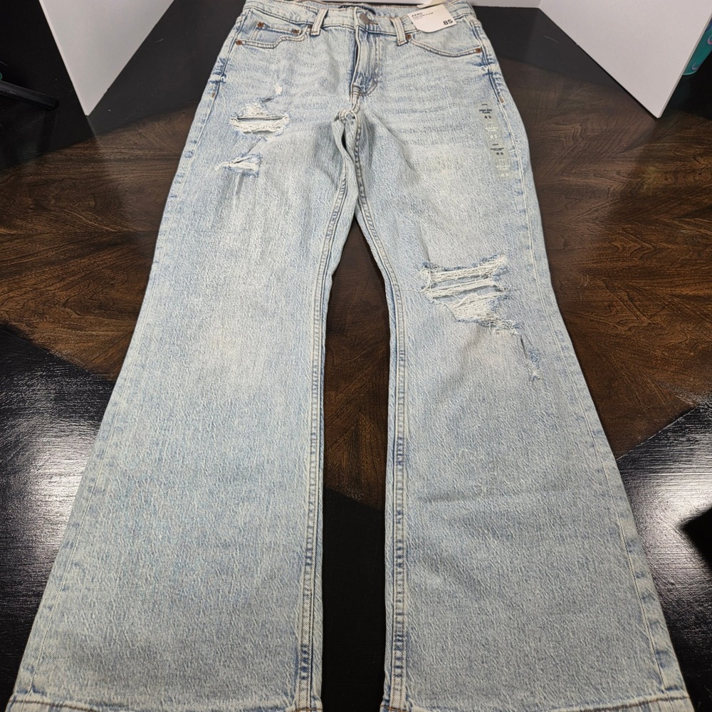 Aeropostle Aero High Rise Flare Light Wash Jeans Womens 8S Distressed Stretch